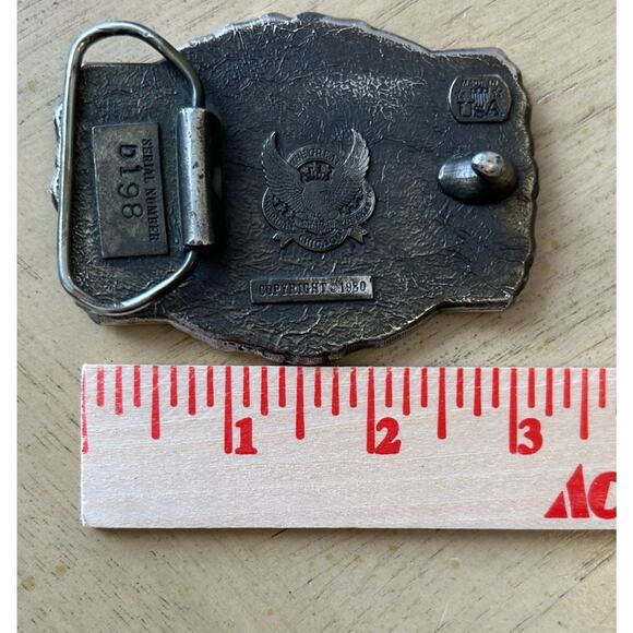 2 VTG EAGLE Belt Buckle Embossed Leather & Silver Turquoise USA American HEAVY - Picture 4 of 16